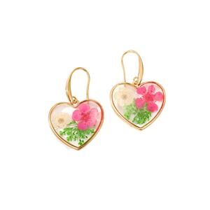 Transparent pink/white Heart resin flower earrings alloy metal NWOT